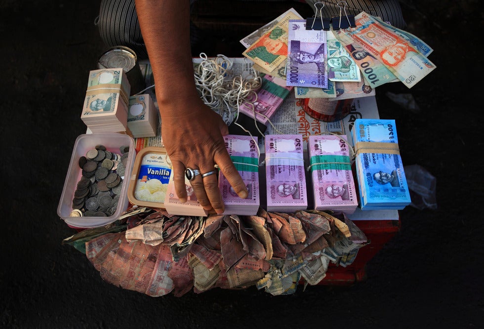 A money changer in Bangladesh