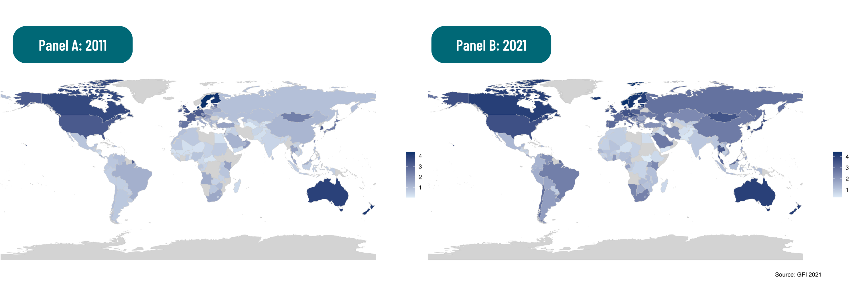 Source: CGAP staff using Global Findex. Note: Country-level indicators are calculated using weights. The microdata for the 2025 wave was not accessible at the time of this blog's publication. 