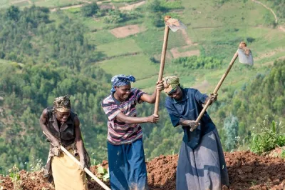 3 agricultors working on their land