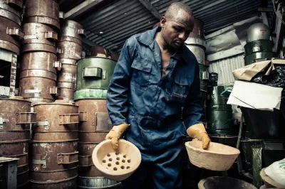 A man works in a factory